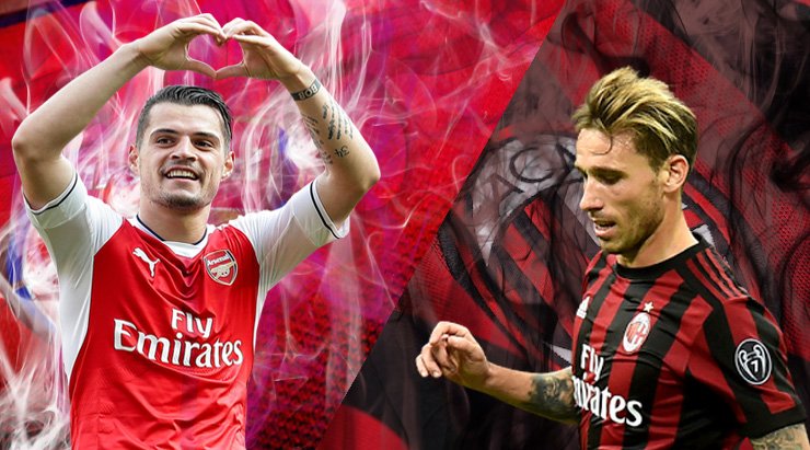 Arsenal-AC-Milan-Xhaka-vs-Baglia